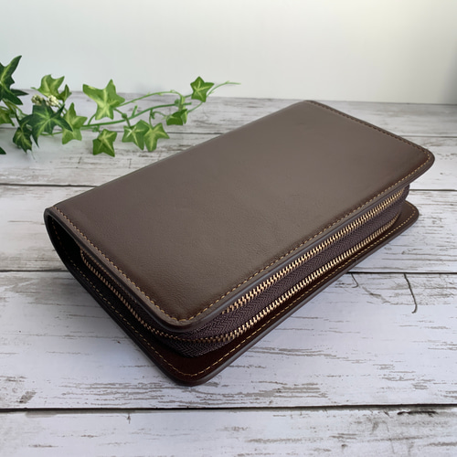 本革 ダブルファスナー メンズポーチ 大容量 長財布 ミニクラッチ