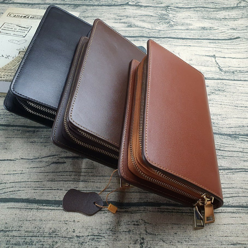 本革 ダブルファスナー メンズポーチ 大容量 長財布 ミニクラッチ