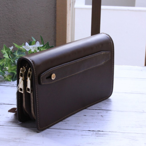 本革 ダブルファスナー メンズポーチ 大容量 長財布 ミニクラッチ