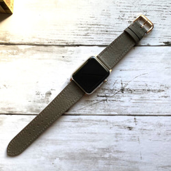 高級革使用Apple Watchレザーバンド レザーベルト 腕時計ベルト　バンド グレー D22　高級金具付け 2枚目の画像