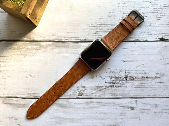 高級革使用Apple Watch(38/40)レザーベルト ブラウン 高級金具付け 2枚目の画像