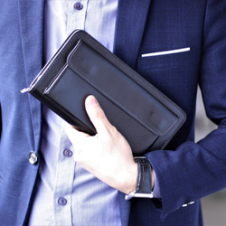 本革 ラウンドウォレットロング(ポケット付き)長財布　ラウンドファスナー　ブラック　C3 1枚目の画像