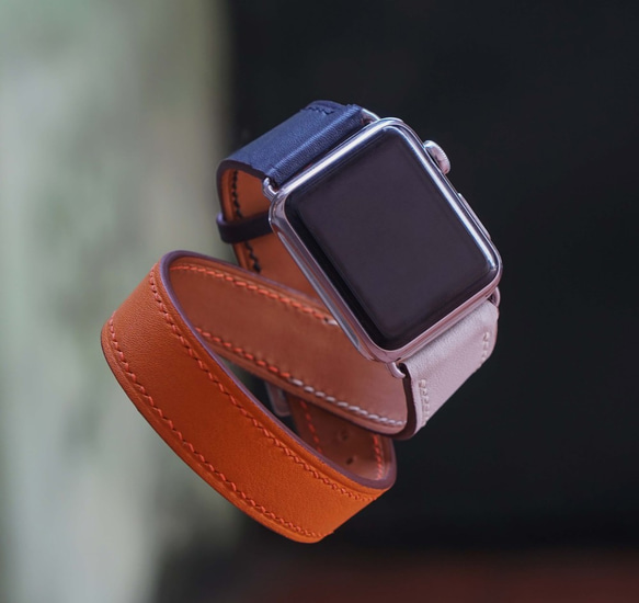 【新作】高級革使用Apple Watch重巻きタイプレザーベルト レザーバンド　腕時計ベルト L2 高級金具付け 3枚目の画像