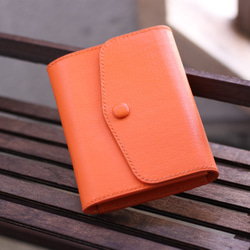 【永久無料保証】全て手縫い 柔らかいカーフレザー　ミニウォレット　ミニ財布　コンパクト　可愛いオレンジ 8枚目の画像