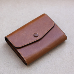 【永久無料保証】全て手縫い 本牛革　ミニウォレット　ミニ財布　コンパクト　ブラウン 1枚目の画像