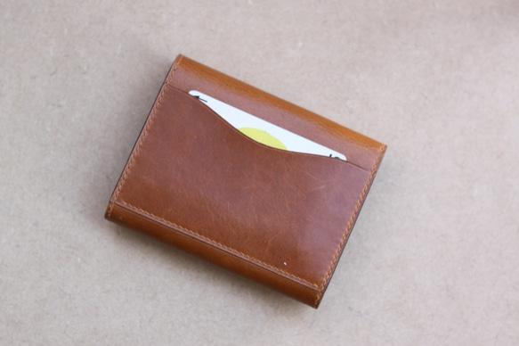 【永久無料保証】全て手縫い 本牛革　ミニウォレット　ミニ財布　コンパクト　ブラウン 3枚目の画像