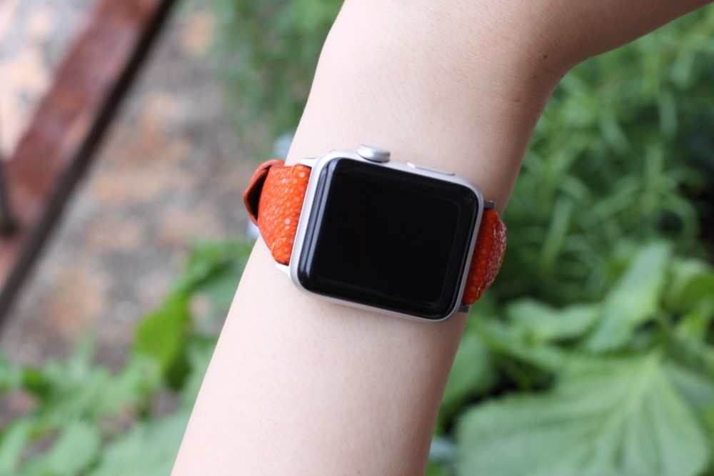 【新作】高級革使用Apple Watchレザーバンド 時計ベルト　スティングレイ　エイ革　レザーバンド　時計ベルトD73