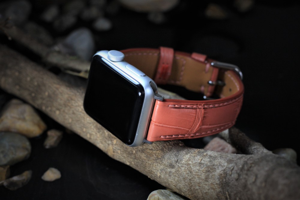 【新作】高級革使用Apple Watch フランス産クロコダイル革ワニ革 時計ベルトD68