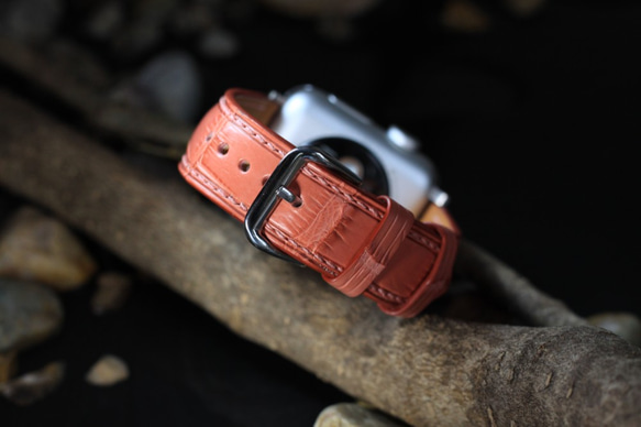 【新作】高級革使用Apple Watch フランス産クロコダイル革ワニ革 時計ベルトD68 3枚目の画像
