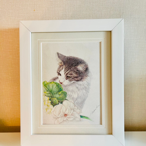 猫と蝶々アンティーク絵画 猫と蝶 | iichi 日々の暮らしを心地よくするハンドメイドや