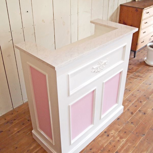 美容室カウンター（W1000ピンク・大理石天板） ロココ調レジカウンター