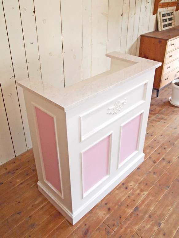 美容室 ネイルサロン エステサロン アンティーク調レジカウンター レジ台 レセプションカウンター W1000 大理石天板 W1000