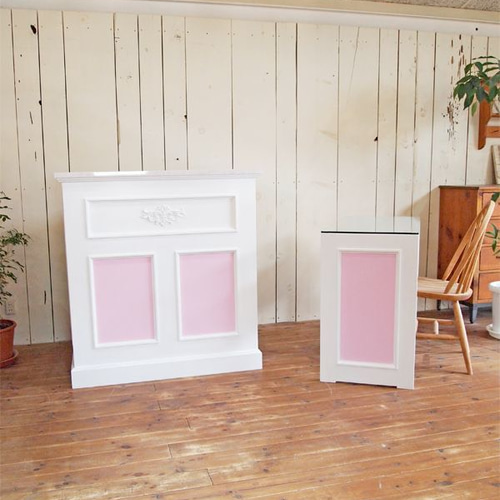 受注製作ホワイトストーン柄★御影調★カウンターテーブル800★☆ネイル　美容室 美容室向けL字カウンターW1500ホワイトアンティーク調受付カウンター