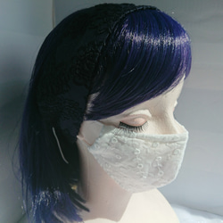 ネイビーブルー花刺繍のヘアバンド＊コットンで肌触り良い清楚系 5枚目の画像