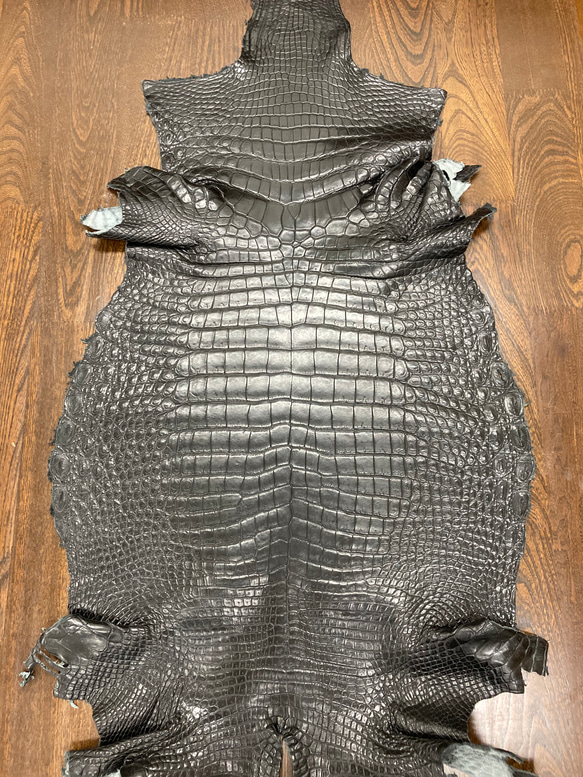 クロコダイル ワニ革 ブラック×半ツヤマット 一枚革(491) その他素材