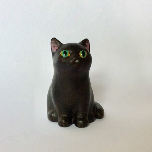 ネコ　猫　黒猫　招き猫　石製　置物　インテリア　工芸品　美術品　A2815 黒猫 招き猫 黒 猫 ネコ ねこ セット オブジェ 置物 インテリア