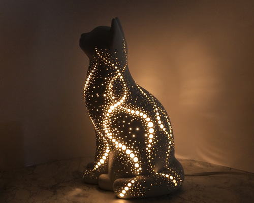 Bastet 猫型 ランプ 猫型ランプシェード(黒猫と満天の星と植物) - 猫ハウス | minne