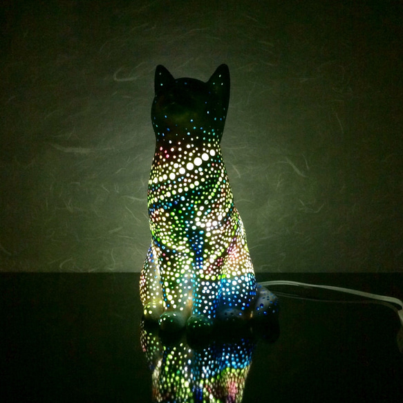 猫型ランプシェード(オーロラ) 5枚目の画像