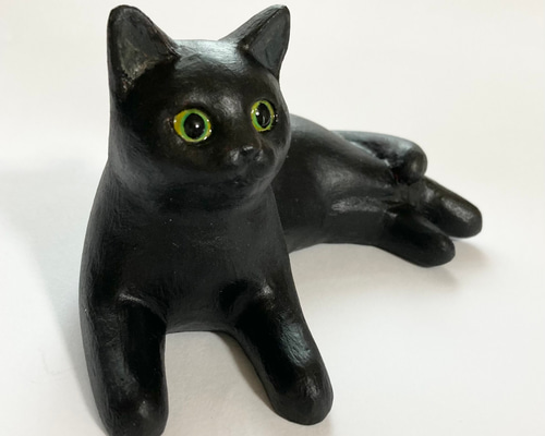 美品】ねこ 黒猫 招き猫 石製 置物 インテリア 工芸品 美術品 A2816