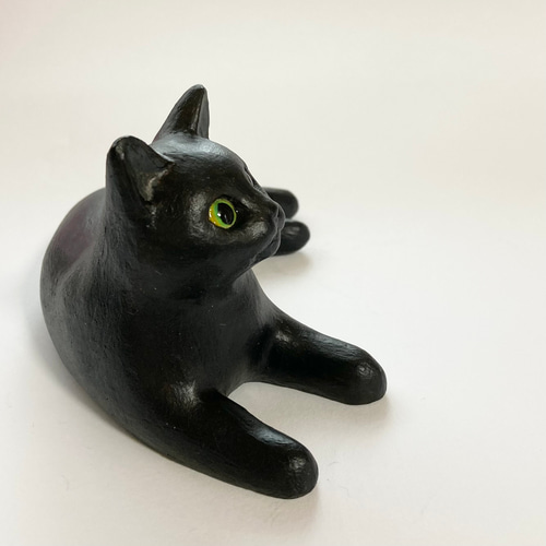 ネコ　猫　黒猫　招き猫　石製　置物　インテリア　工芸品　美術品　A2815 黒猫 招き猫 黒 猫 ネコ ねこ セット オブジェ 置物 インテリア