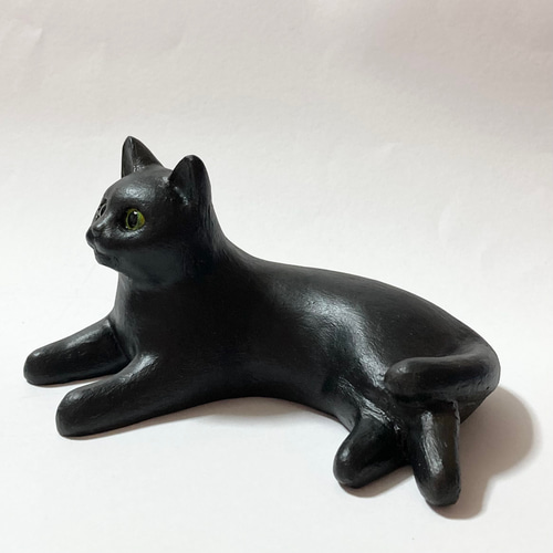 猫 の 置物 (黒猫) インテリアに 猫 木彫り