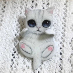 ポケット猫ブローチ　白子猫　（レジン） 6枚目の画像