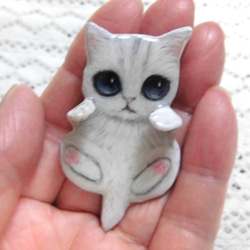 ポケット猫ブローチ　白子猫　（レジン） 7枚目の画像