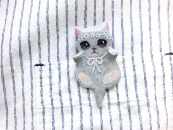 袖珍貓胸針俄羅斯藍小貓 第6張的照片