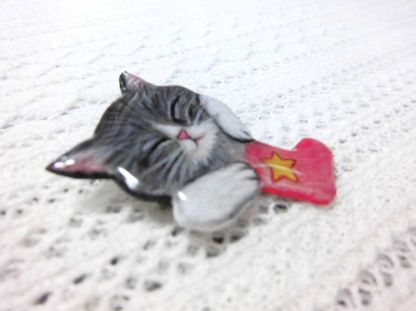 爆睡Hachiware小貓口袋貓胸針紅色襪子 第5張的照片