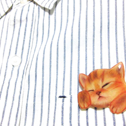ポケット猫ブローチ　うとうと寝ている赤ちゃん茶トラ猫 2枚目の画像