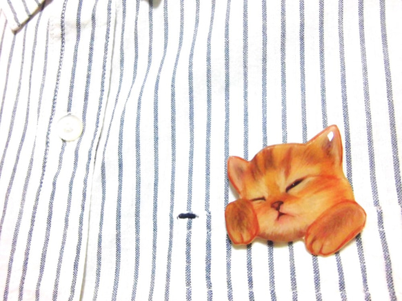 ポケット猫ブローチ　うとうと寝ている赤ちゃん茶トラ猫 3枚目の画像