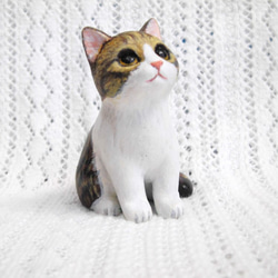 お座りしてじっと見つめるキジトラ白猫 ※受注製作※ 2枚目の画像