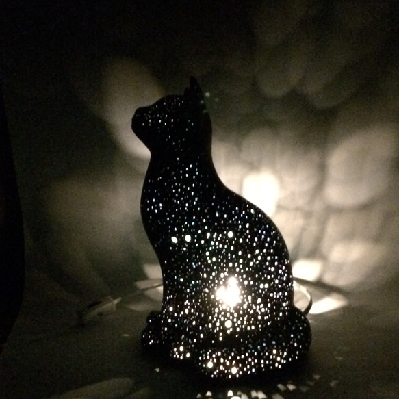 黒猫ランプシェード (星空） スタンドライト・テーブルランプ 猫ハウス