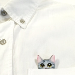ポケット猫ブローチ　 ひょっこり猫　（さばトラ） 3枚目の画像
