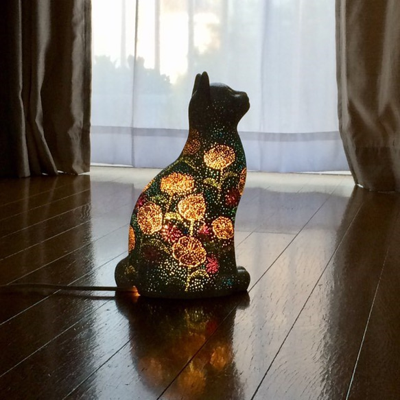 白猫ランプシェード (月見草) スタンドライト・テーブルランプ 猫