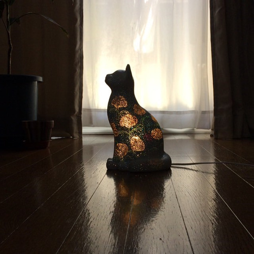 白猫ランプシェード (月見草) スタンドライト・テーブルランプ 猫