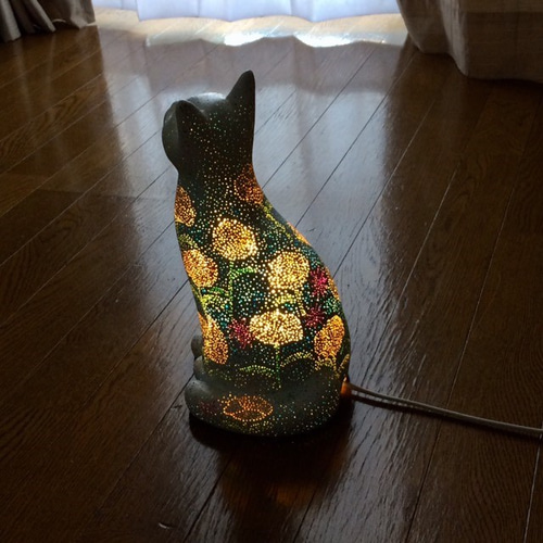 白猫ランプシェード (月見草) スタンドライト・テーブルランプ 猫