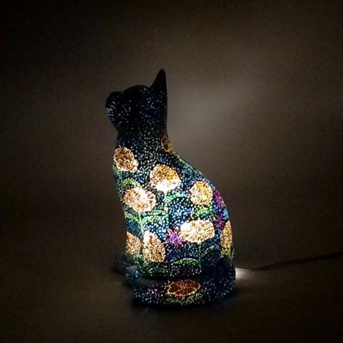 白猫ランプシェード (月見草) スタンドライト・テーブルランプ 猫