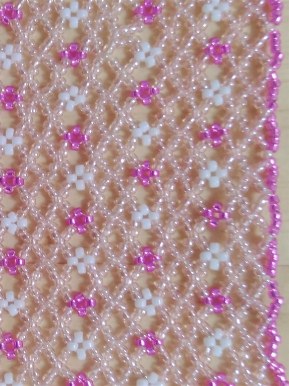 【送料無料】お 花  ビーズ ステッチ コースター　(ピンク) 3枚目の画像