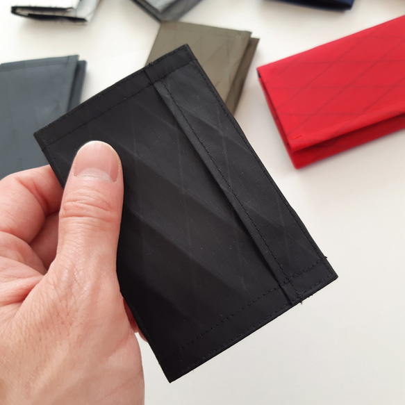小さくて薄くて軽いお財布 Black 黒色 ブラック色 防水生地 X-PAC 三つ折り ミニマム シンプル カードケース 10枚目の画像
