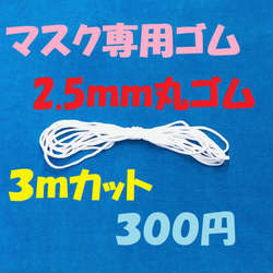 マスクゴム　３m　３00円　2.5ｍｍ幅　柔らかい　丸ゴム　ハンドメイド 1枚目の画像