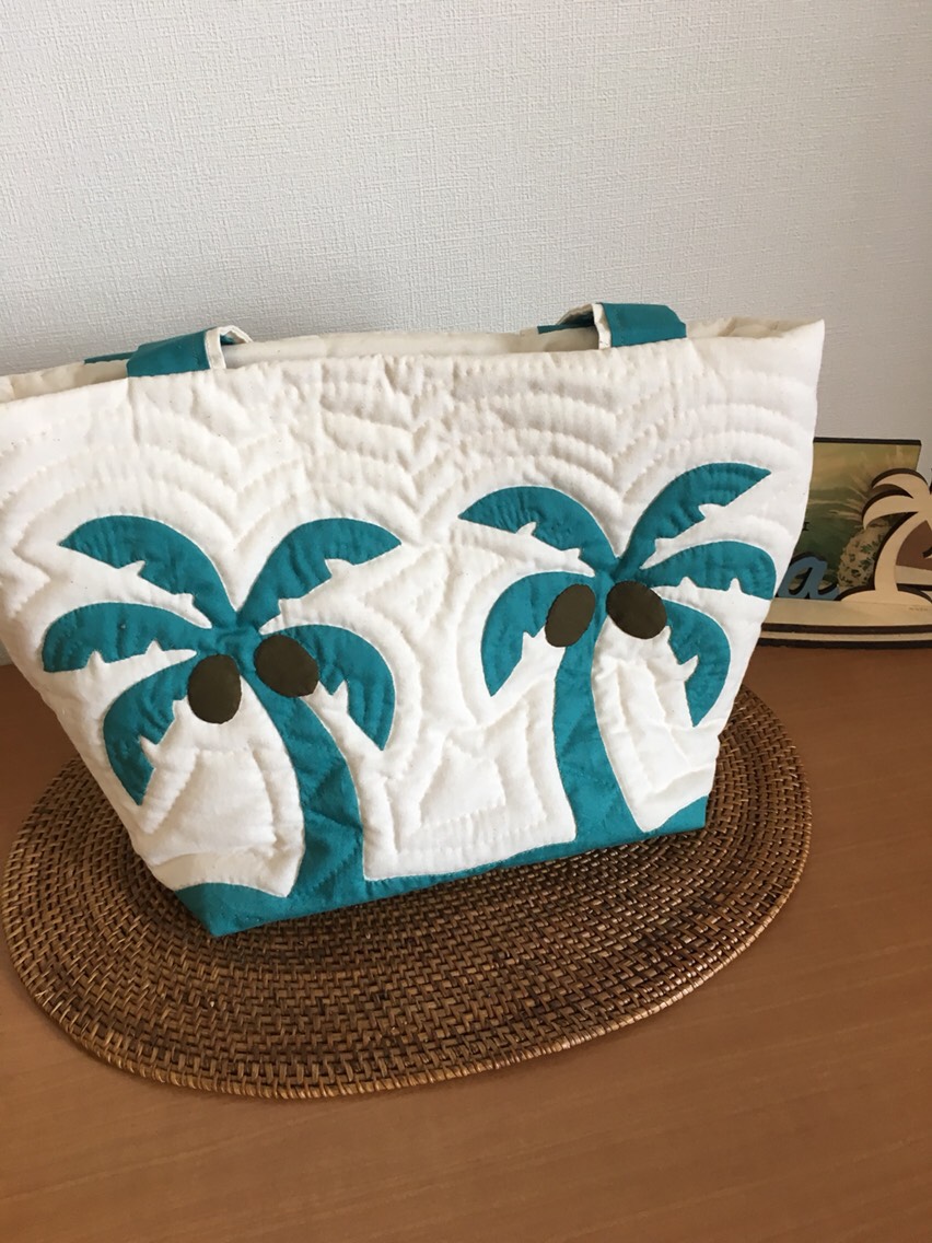 ハワイアンキルトバッグフラガール 犬ヤシの木オーダー