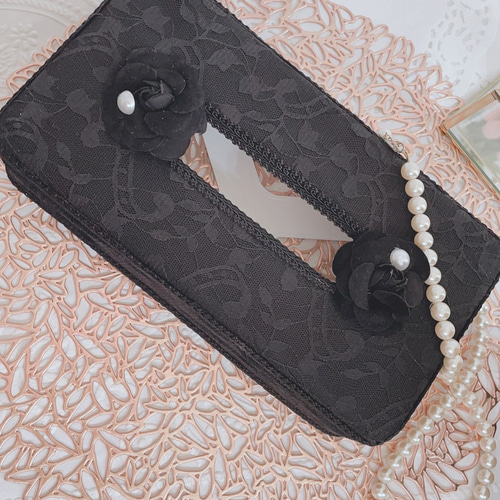ティッシュケース♡黒レース&カメリア ティッシュケース M&R 通販 