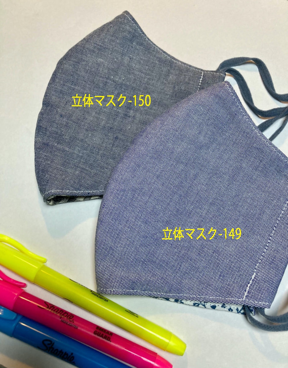 立体マスク-150レディスサイズ(表：綿オックス生地ブルー・内：白綿小花柄プリント） 7枚目の画像