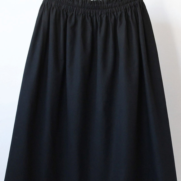 コットンビエラ ギャザースカート（ブラック・黒）ロング マキシ ポケット 5枚目の画像