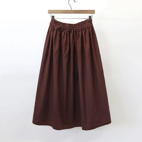 ●【オーダー品・ポケット付き！】シックで柔らかな着心地 コットンビエラのスカート｜チョコレートブラウン 1枚目の画像