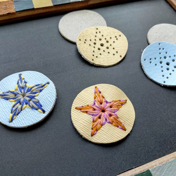 自由に刺繍して作る革パーツ星柄とふんわり柔らかい★ストールセット 6枚目の画像