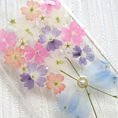 やっこんページ★押し花ケース バーベナいっぱいの花束 iphoneケース/押し花ケース iPhoneケース