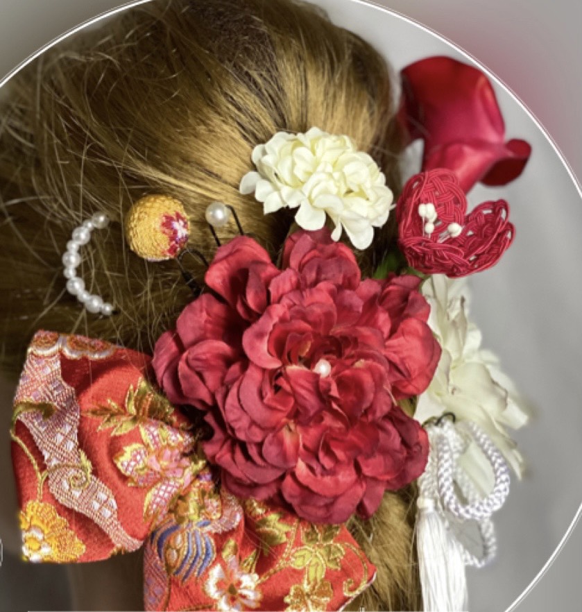 和装　洋装　髪飾り w20 結婚式　成人式 真紅ダリア　カラー