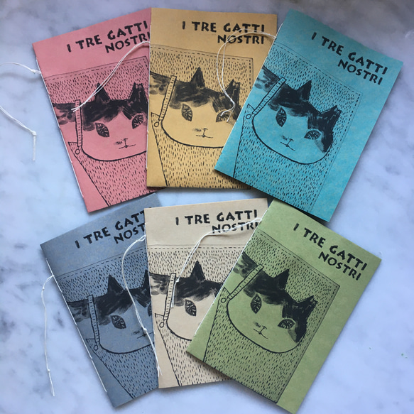 手製リトグラフZINE☆猫たちの四行詩「われらの三匹の猫」日・伊